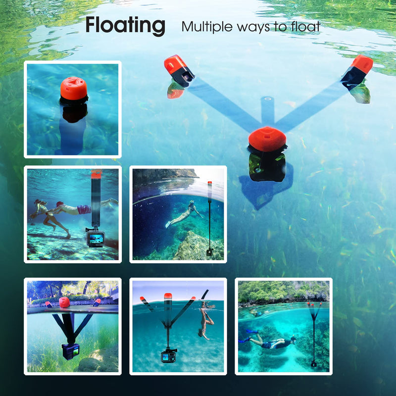SOONSUN 4in1 Floating Selfie Stick Tripod for GoPro Hero 13 12 11 10 9 8 7 6 5 4 3 Session Max, AKASO, SJCAM Action Camera - As Waterproof Extension Monopod Pole Floating Handle Grip Tripod Stand Red