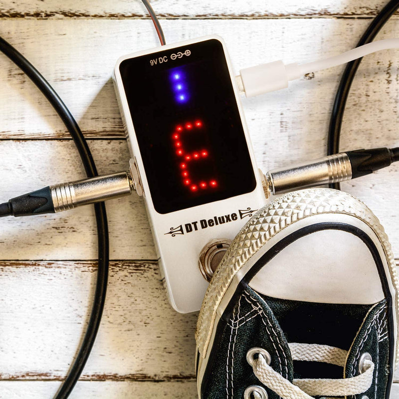 Donner Tuner Pedal, DT Deluxe Chromatic Guitar Tuner Pedal for Electric Guitar and Bass ± 1 Cent USB or 9V Power Supply True Bypass White Tuner