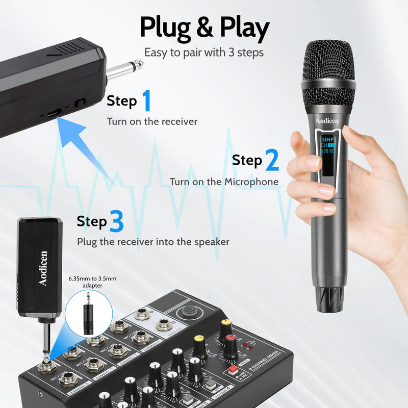 Wireless Karaoke Microphone - Plug & Play Handheld Mic System with Receiver for Smart TV, Singing, Parties (Black, 2 Mic) Black