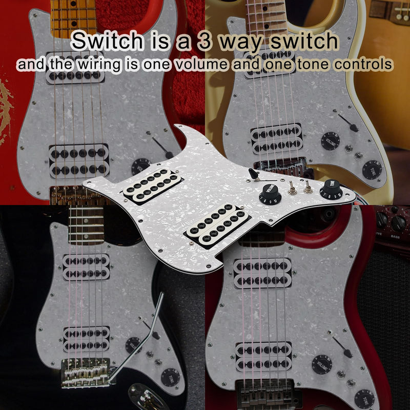 MAXCHEER 11-Hole 3-Ply HH Prewired Loaded Pickguard,Two Humbucker Coil Spliting Pickguard HH Guitar Pickguard Electric Guitar Pickguard Two Humbucker Loaded Prewired Scratchplate (Pearl White, HH) Pearl White