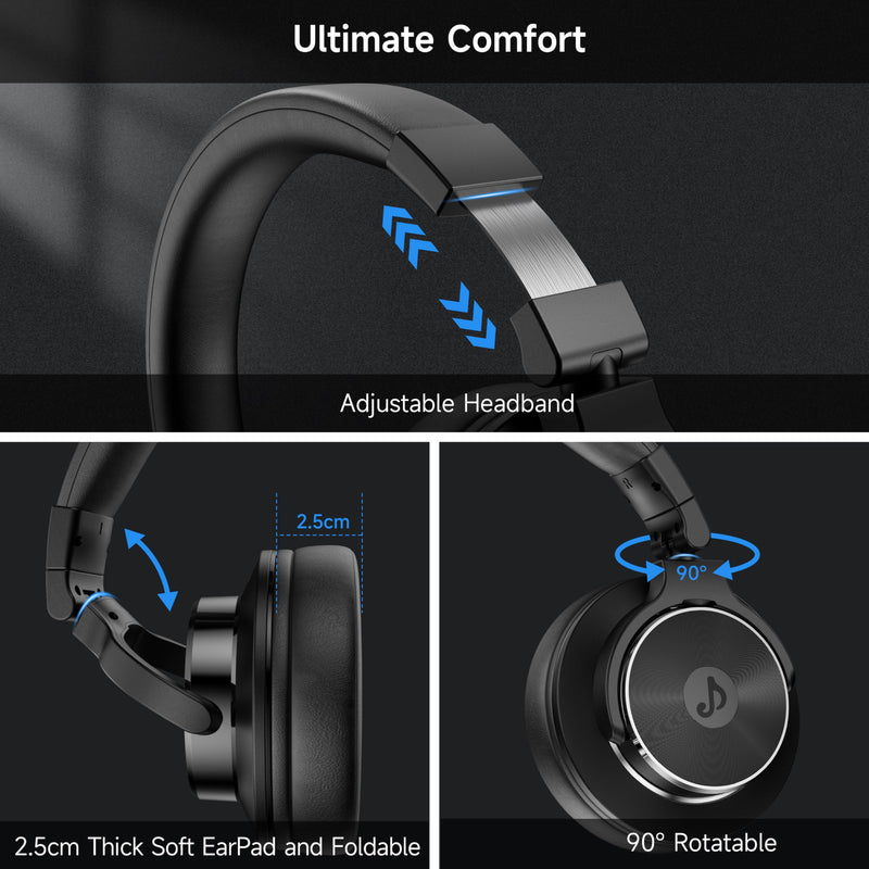 Wired Over Ear Headphones, Studio Monitor & Mixing DJ Headphones with 50mm Neodymium Drivers and 1/4 to 3.5mm Jack for Guitar AMP Podcast Piano Keyboard (Black) Black
