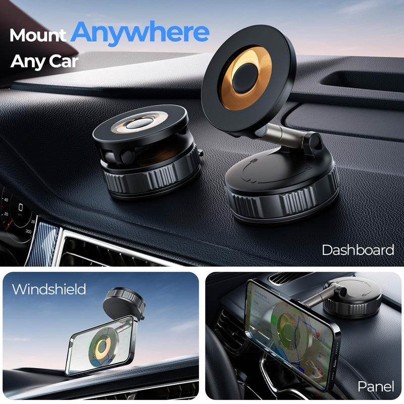 Vacuum Magnetic Suction Phone Holder, 360° Adjustable Suction Cup Phone Mount for Car/Gym/Mirror/Shower, Hands-Free Car Phone Holder, Compatible with iPhone Android and All Smartphones Black