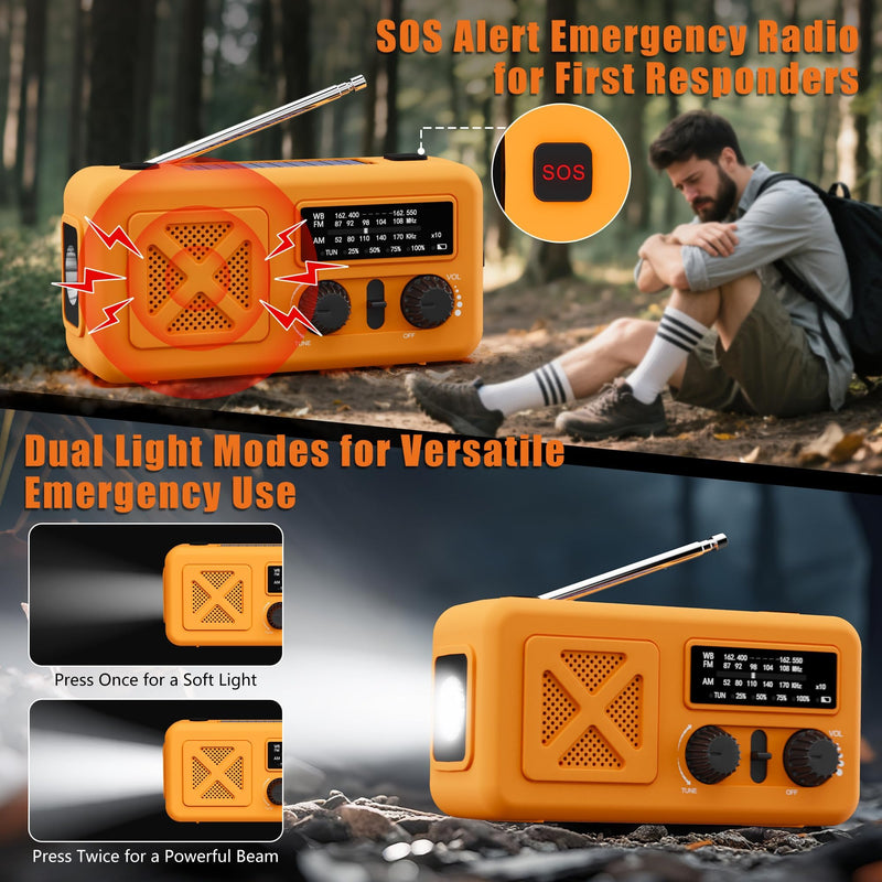 [AUSTRALIA] - Emergency Radio Hand Crank Solar, 5000mAh/18500mWh Emergency Weather Radio, Solar Crank Radios with NOAA/AM/FM, Thermal Blanket, Paracord Bracele, for Outdoor & Home Orange 5000mAh Emergency Kit 