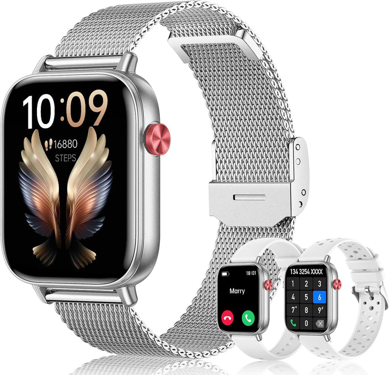 x2 Smart Watch, 1.83" & 1.43" HD with Calls and Messages/Heart Rate/Sleep/Female Cycle,Fitness Tracker Smartwatch for Android/iOS Compatible,Silver & White