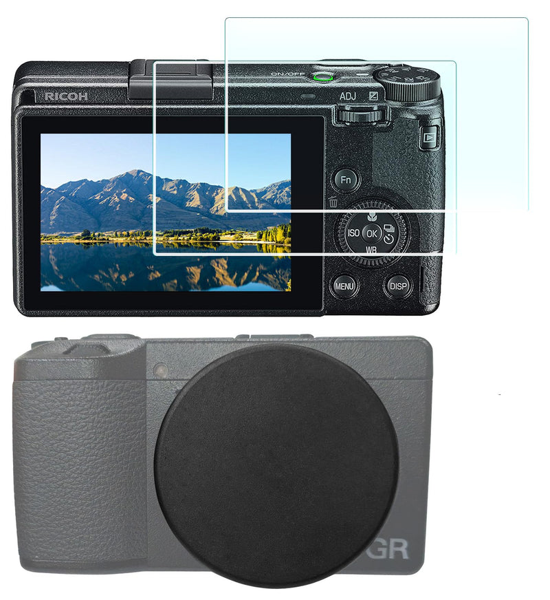 Lens Cap + Screen Protector Cover for Ricoh Ricoh GR III GR III HDF GR3 GR IIIx GR IIIx HDF GR3x HDF HDF GR II GR2 Camera(for Accessories),LCD Screen Protector + Aluminum Ricoh GRIII Lens Cap with Flocking