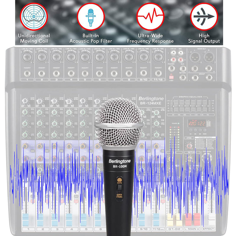 Dynamic Vocal Microphone - Metal Casing, Microphone for Singing, Speaking, Wired, 25ft XLR Cabel, Cardioid, with ON/Off Switch, Black/Silver