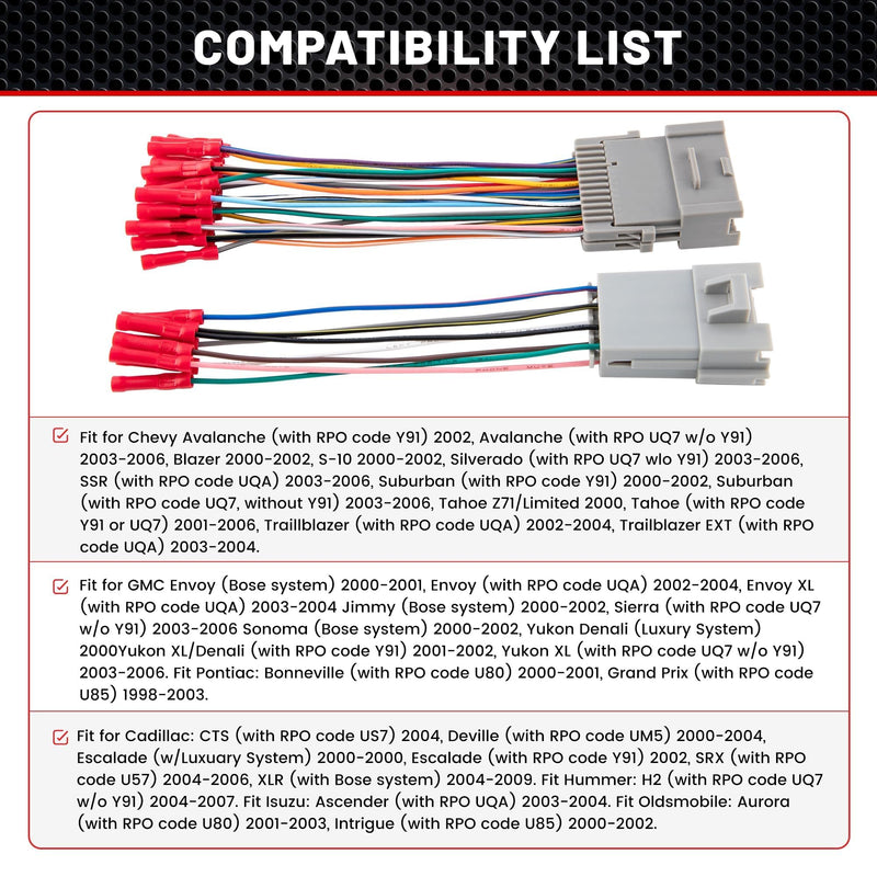 RED WOLF Factory Amplifier Bypass Wiring Harness for 1998-2009 GMC Yukon Chevy Tahoe Suburban Cadillac Escalade w/Wire Connector Butt for Bose AMP Wire Connector Adapter Cable Adaptor Plug