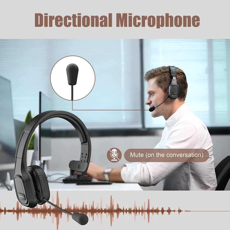 COMEXION Trucker Bluetooth Headset V5.0, Wireless Headset with Noise Canceling&Mute Microphone for Cell Phones, On Ear Bluetooth Headphone for Computer, Zoom Meetings, Skype, Home Office BH-M100