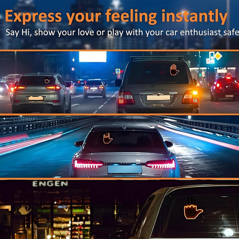 Road Mate Hand, Road Mate Hand Signal, Funny Car Led Finger Lights with Remote Control, Finger Flickering Light for Car, Light up Finger for Car Window