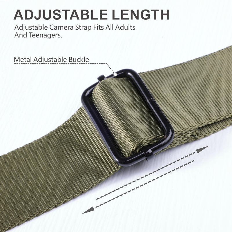 [AUSTRALIA] - Padwa Lifestyle Adjustable Camera Strap - 1.5" Full Grain Leather Ends Camera Straps for Photographers, Adjustable Neck Shoulder & Crossbody Nylon Strap Quick Release for Cameras and Binoculars Solid Olive Green Adjustable 38~66 inch / 1.5" Wide 