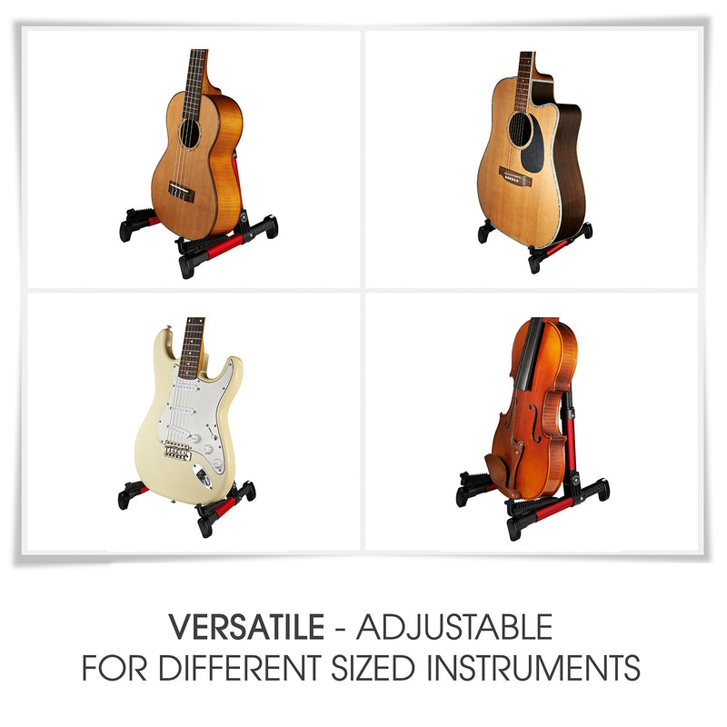 Guitar Stand for Acoustic/Electric/Classical Guitars and Violin, Ukulele, Bass, Banjo - Folding, Portable and Lightweight - for Concert & Travel Red