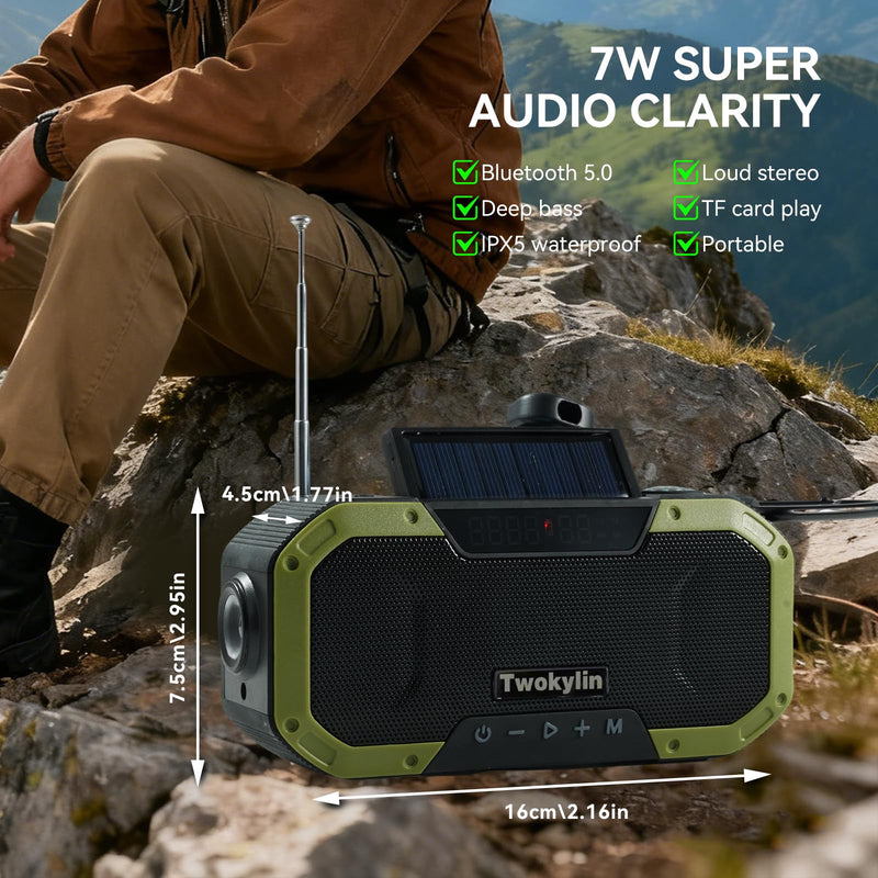 [AUSTRALIA] - Emergency Radio Waterproof Bluetooth Speaker,Hand-Crank NOAA Weather Radio with Solar Panel,5000mAH Cell Phone Charger,Flashlight,SOS,Outdoor Camping Gear Camping 