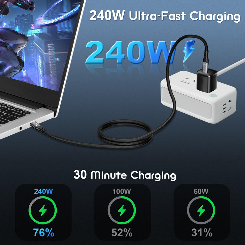 80Gbps USB c Data Transfer Cable 10FT for Thunderbolt 5 Cable,USB4 Gen4 for Thunderbolt 4,16K@60Hz/Dual 8K@60Hz, 240W, for MacBook Pro,Hub,Dock,eGPU,Laptops,Display USB c Monitor 10FT/3m
