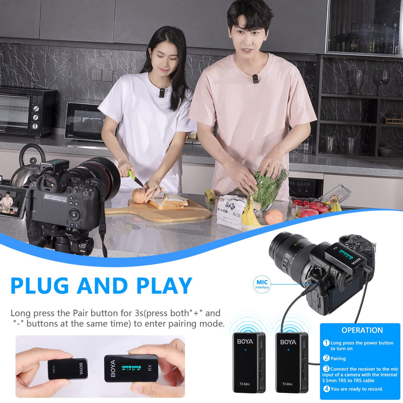 [AUSTRALIA] - BOYA BY-XM6-S1 Mini 2.4GHz Wireless Lavalier Microphone for DLSR Camera/iPhone/Android, Dual Lapel Wireless Mic for Live Streaming Video Vlog Podcast (TX+RX) BY-XM6-S1-Mini 