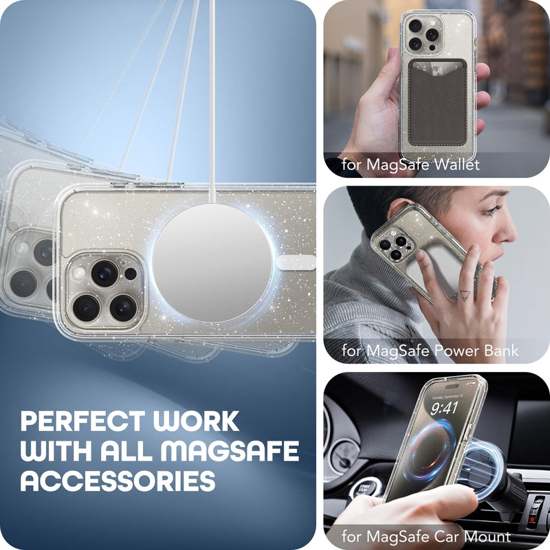 Magnetic for iPhone 15 Pro Max Case, [Dustproof Design] Compatible with MagSafe, Built-in 9H Tempered Glass Screen Protector + Privacy Screen Protector & Upgraded Camera Protection,Shiny Clear Shiny Clear iPhone 15 Pro Max 6.7 inch