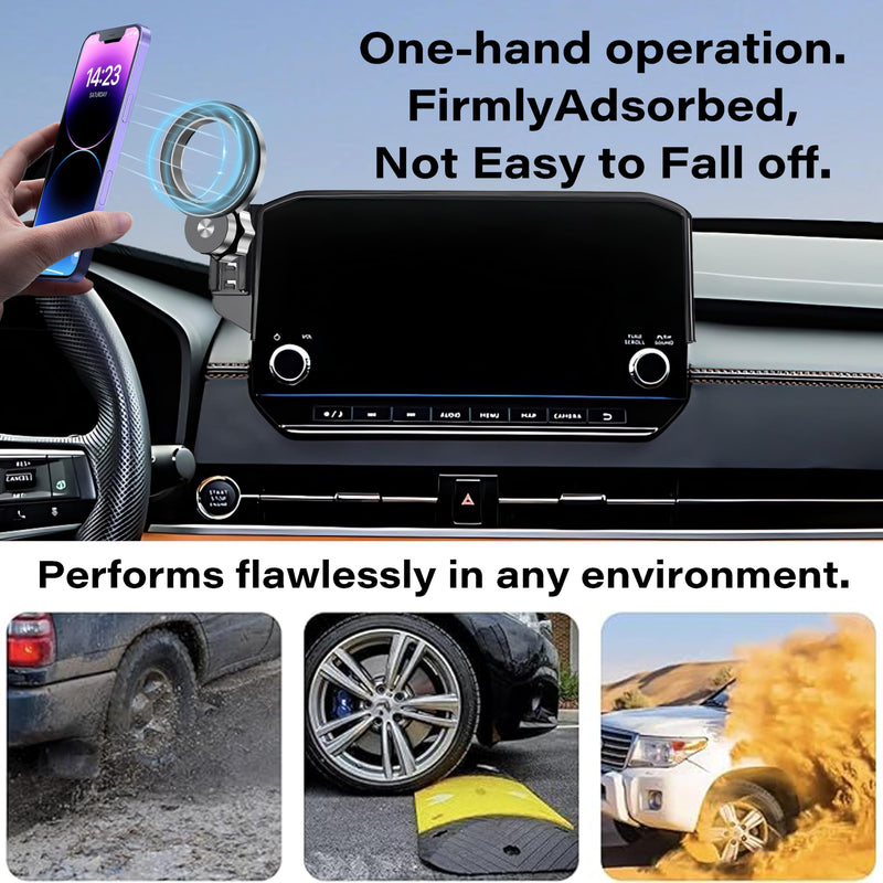 Car Phone Holder for 2022-2024 Mitsubishi Outlander 9" Screen Accessories | MagSafe Strong Magnetic Clip Cell Phone Mount, 360° Rotatable HandsFree Holders, with Organizer Tray, Not Block Air Vents ﻿ fit for 2022-2024 Mitsubishi Outlander(9 Inch)