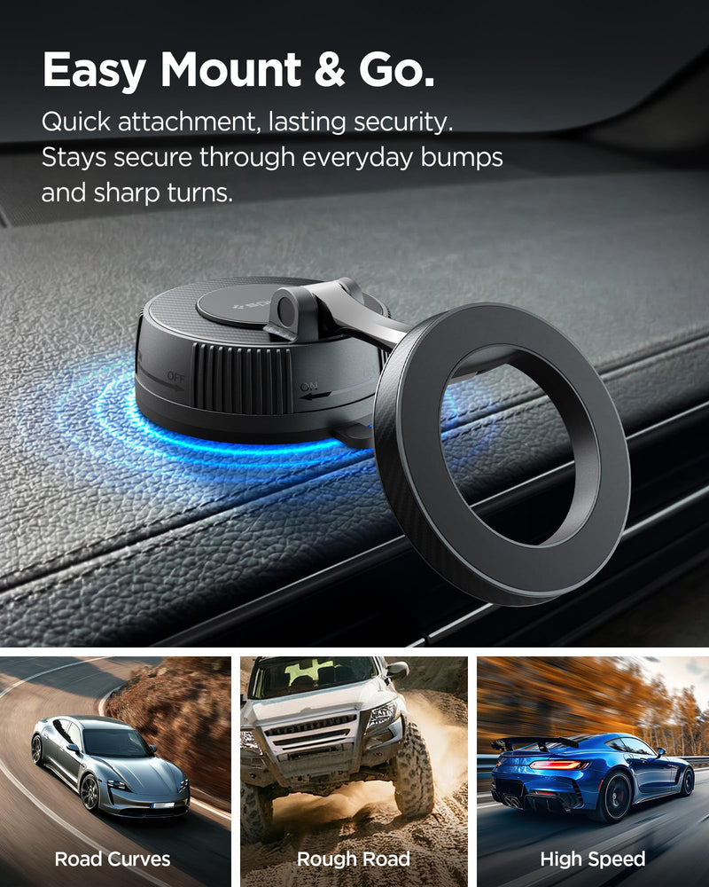 Spigen VacuumLock Magnetic Dashboard Magsafe Car Mount 360° Rotation | 360° Rotation, Strong Magnetic Hold Compatible with iPhones, Galaxy with Magnetic Cases, Pixels with Pixelsnap Ribbed