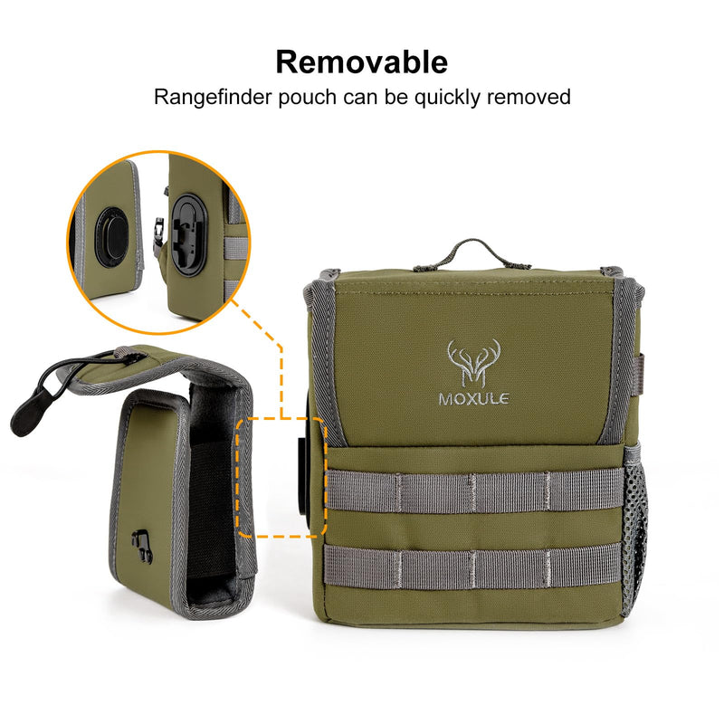 Binocular Harness Chest Pack - Bino Case with Rangefinder Pouch and Waterproof Cover for Hunting Hiking Birdwatching Green