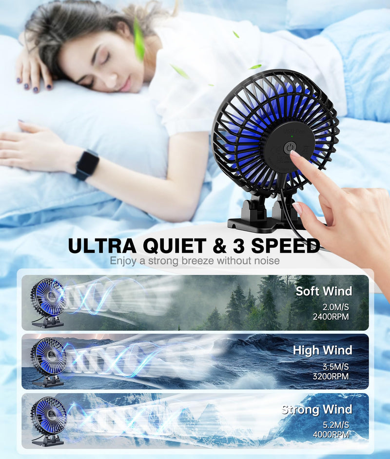 JZCreater USB Desk Fan, Mini Fan Portable, 3 Speeds Desktop Table Cooling Fan, Plug in Power Fan, Rotation Strong Wind, Quiet Personal Small Fan for Home Desktop Office Travel Bedroom, Black (2Pack) Black 2Pack