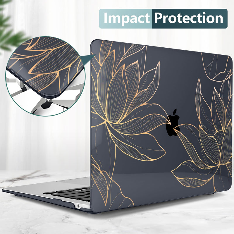 DONGKE Compatible with MacBook Air 13 inch Case 2021 2020 2019 2018 Release A2337 M1 A2179 A1932 with Retina Display & Touch ID, Plastic Hard Shell & Keyboard Cover - Lotus Lotus D153