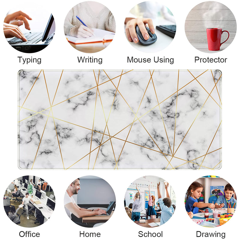 Grey Gold Line Marble Extended Gaming Mouse Pad XXL Desk Pad, Large Mousepad for Wireless Mouse (31.5x15.75 in), Big Keyboard Mouse Mat Non-Slip Rubber Base Mousepad with Stitched Edges E-Grey Gold Line Marble