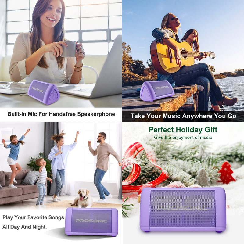 Prosonic BT3 Portable Wireless Bluetooth Speaker with 10W Stereo Sound & Bass Boost -Rich Sound & Intense Bass -Bluetooth 5.0 -Microphone -IPX5 - in & Outdoor Speaker (Purple) Purple