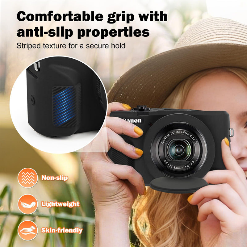 Case for Canon PowerShot G7 X Mark III Digital Camera, Soft Anti-Scratch Protective Cover with Removable Lens Cap, Compatible with DSLR, Includes 2 Screen Protectors and 1 Wrist Strap (Black)
