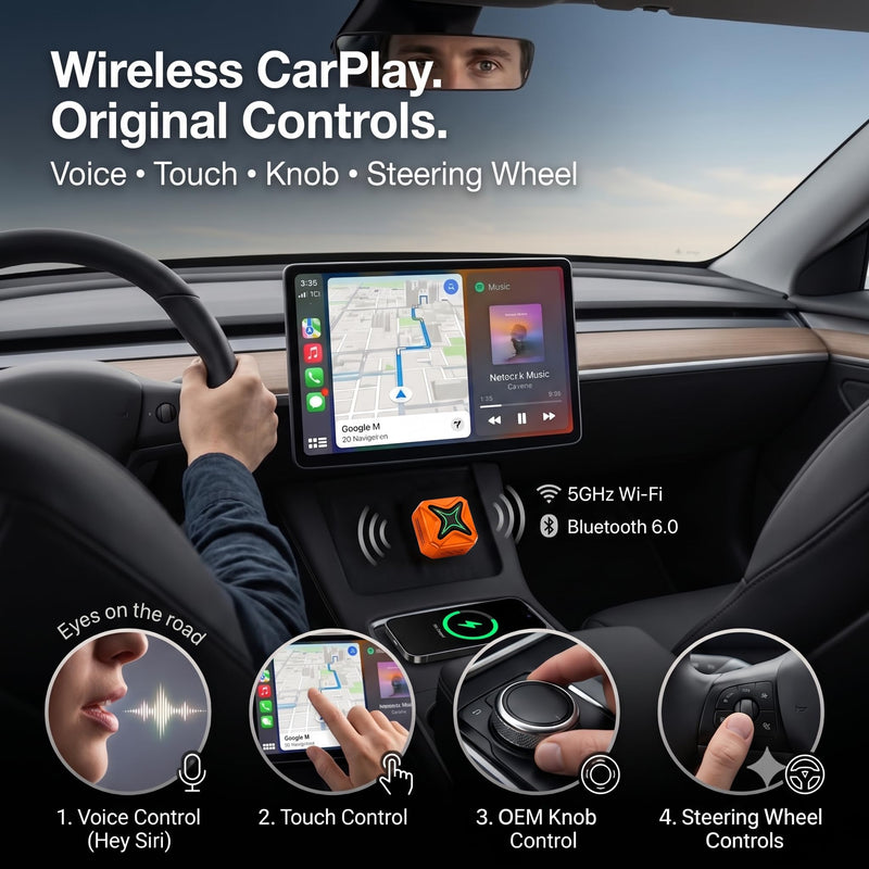Wireless CarPlay Adapter for iPhone & Android | 2-in-1 Wireless CarPlay and Android Auto Adapter, Plug and Play, Auto Reconnect