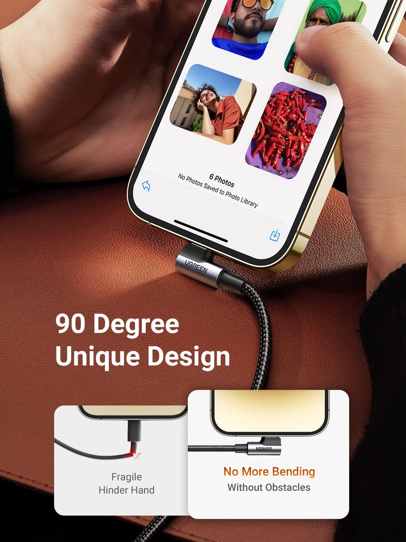 UGREEN MFi Certification Lightning Cable - 90 Degree USB C to Lightning Cable 6FT Compatible with iPhone 14/14 Pro/14 Pro Max, iPhone 13/12/11/X/XR/XS/8 Series, iPad, AirPods Pro (Pack of 2) 6FT (Pack of 2)
