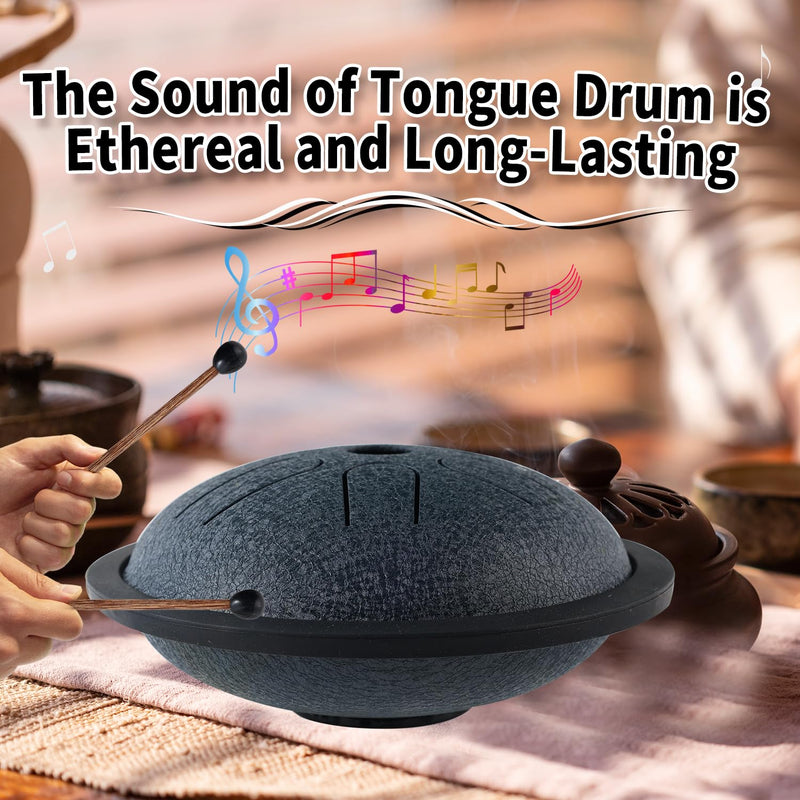 Yahpetes Steel Tongue Drum Musical Percussion Instrument Metal Rain Drum for Outside 5.5 Inch 6 Notes C-Key for Meditation Yoga Education Percussion with Bag, Music Book, Mallets (Navy Blue) Navy Blue