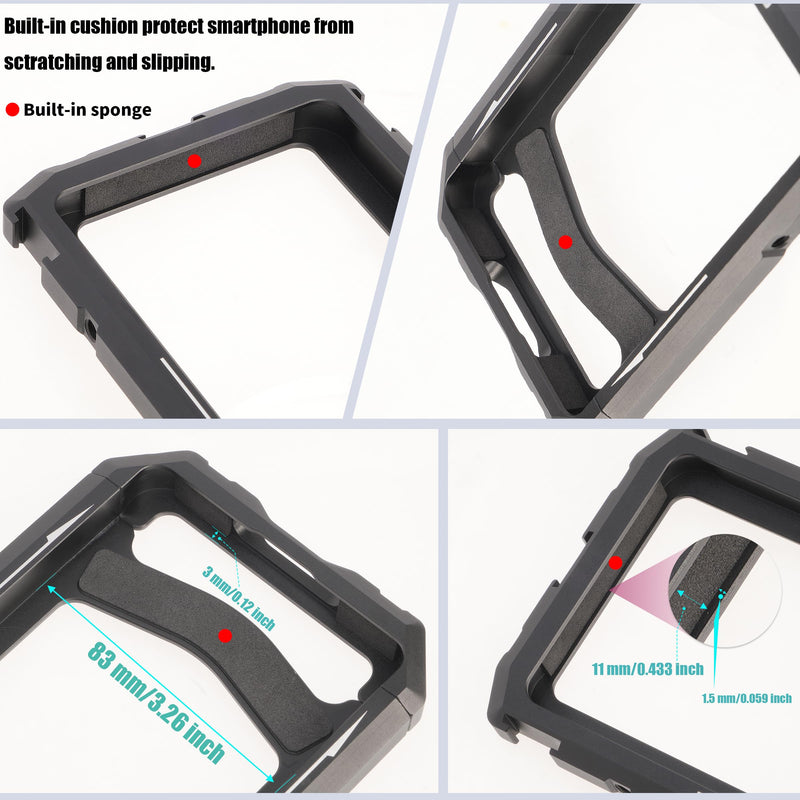 Fotga Aluminum Universal Smartphone Cage Photo Video Stabilizer with Handles Rig for Iphone Samsung Cell Phone Vlog Live Stream Filmmaking,with Cold Shoe Tripod Mount