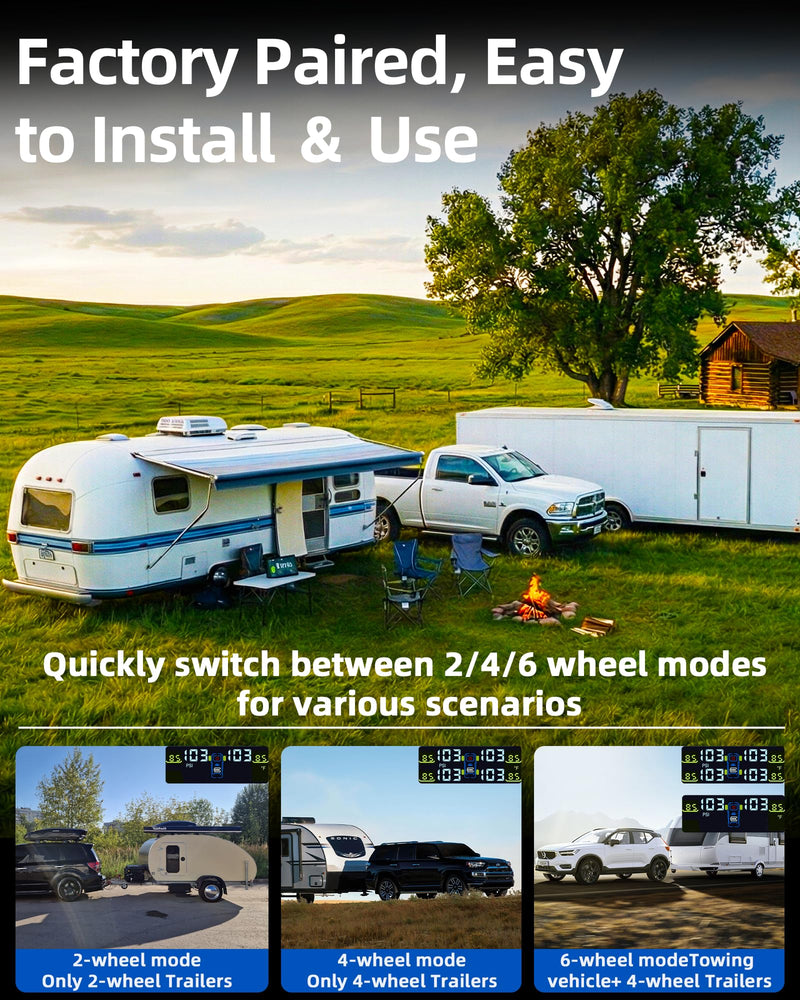 RV Tire Pressure Monitoring System, USB/Solar TPMS with 6 All-Metal Sensors, Repeater, tire Pressure Sensor, 6 Alarm Modes, 66ft Range, 0-130PSI for RV/Truck/SUV/Towing Medium Trailer TY102 TY102 - 6 Sensors+Repeater