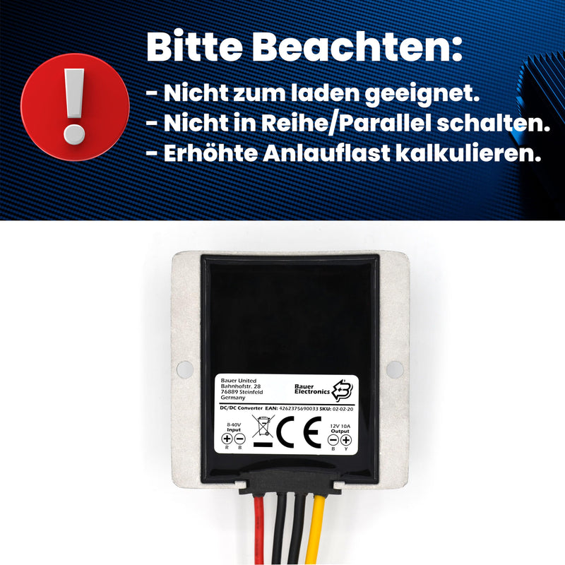 Bauer Electronics DC-DC 8V-40V to 12V Voltage Converter 10A 120W Voltage Regulator 18-V 12-V 12-V Converter Voltage Stabiliser Voltage Limiter 24-V Step-Down Step-up Buck Boost Volt Input: 8-40V Output: 12V | 120W | 10A