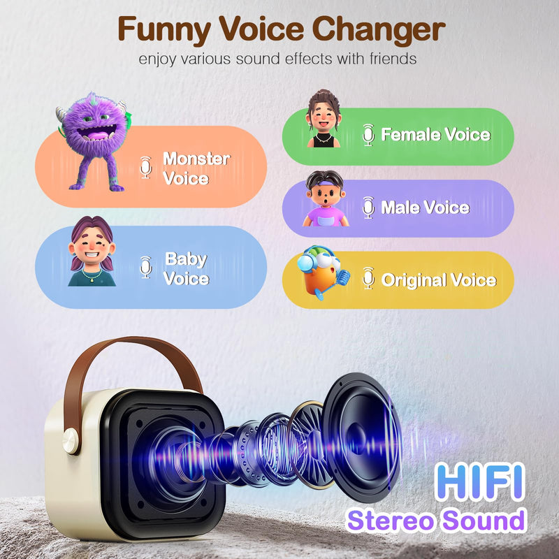 [AUSTRALIA] - Portable Karaoke Machine with 2 Wireless Microphone, Mini Portable Bluetooth Speaker with Wireless Microphone, Gifts for Kids Age 4-12, Boys, Girls, Adults, Party, Home KTV, Outdoor, Travel (Beige) Beige 