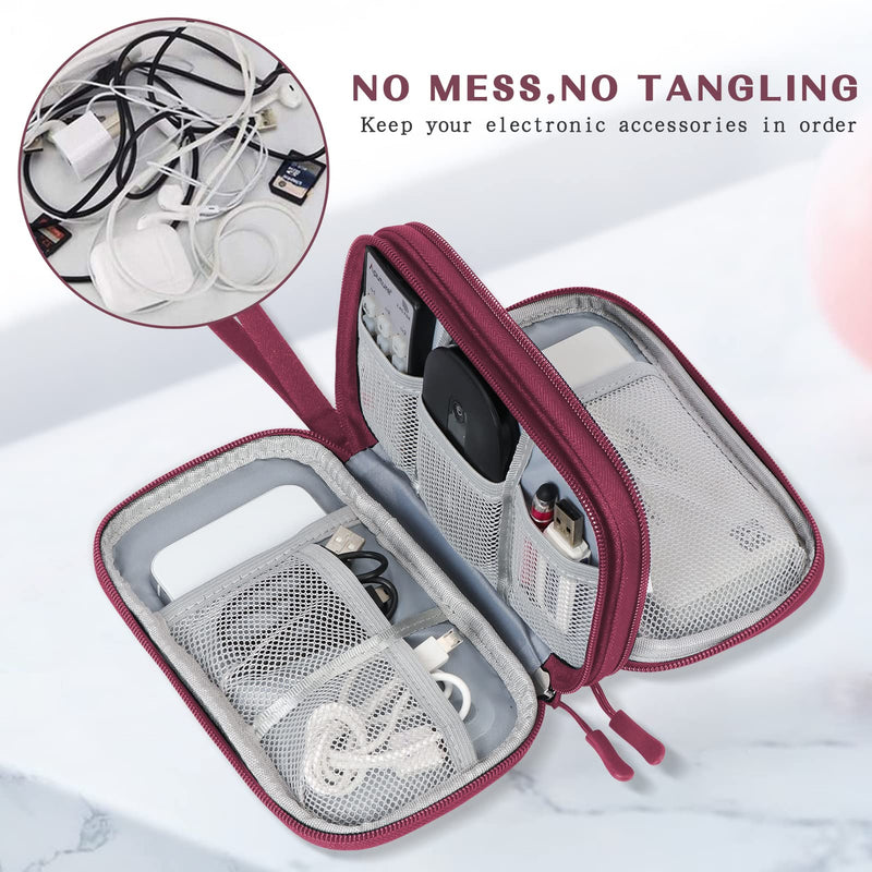 FYY Electronic Organizer, Travel Cable Organizer Bag Pouch Electronic Accessories Carry Case Portable Waterproof Double Layers Storage Bag for Cable, Charger, Phone, Earphone, Medium Size- Wine Red Wine Red-1