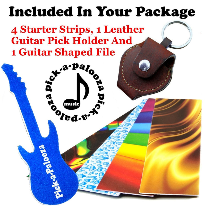 Pick-a-Palooza DIY Guitar Pick Punch - The Premium Guitar Pick Maker and a Leather Key Chain Pick Holder - Gift Pack - Blue