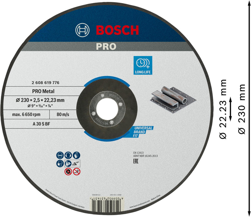 Bosch Professional 1x Standard for Metal Trennscheibe (für Metall, Ø 230 x 2,5 x 22,23 mm, Gekröpft, Zubehör Winkelschleifer) Diameter 230 x 2.5 x 22.23 mm