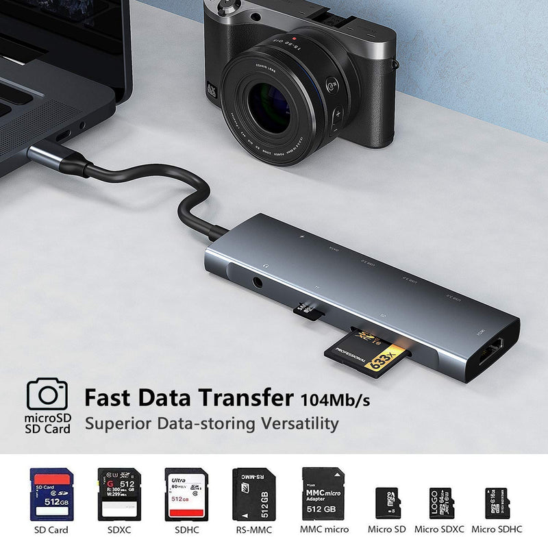 USB C Hub Multiport Adapter for iPad Pro MacBook Pro Air M1 2021-2018, 9-in-1 USB C 4K HDMI Adapter with 3.5mm Audio Jack,3xUSB3.0,SD/Micro SD Card Reader,60W USB C Charging,USB-C 3.0 Data