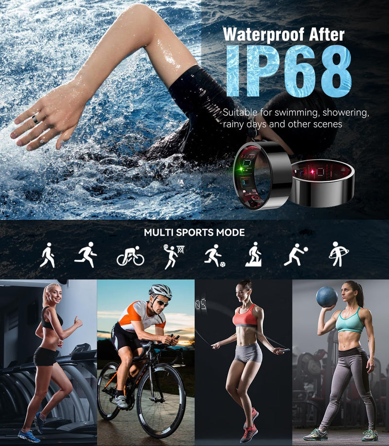 8.0 Smart Ring and Charging Case【Industry First – 0 Measurement Error】【IP68 Waterproof】 2025 Smart Ring for Women & Men for Sleep Tracking Wearable Device,Fitness Ring Black 10#