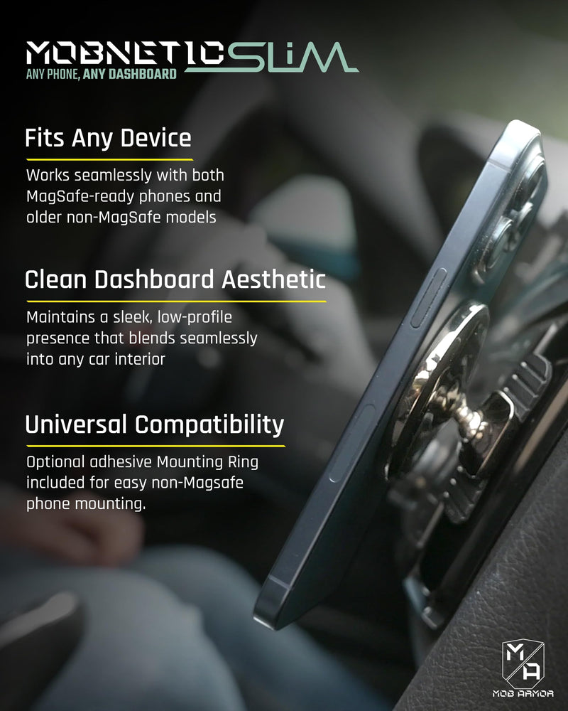 Mob Armor Slim Mount MS MagSafe Car Phone Holder, Black | Sleek Design, Industry's Strongest Pull Force, MagSafe Car Accessory for Men & Women, Works w/ iPhones & Androids