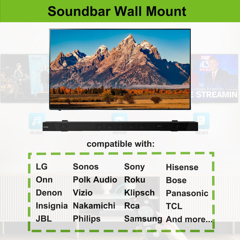 [AUSTRALIA] - Suixing Adjustable Soundbar Mount, Universal Sound Bar Wall Brackets Works with Most Sound bar Mounts, Length Adjustable 3.4''-5.2'', Removable and Lockable Mounting Bracket(Square) Black_3.4"-5.2" Length Adjustable 3.4"-5.2" 