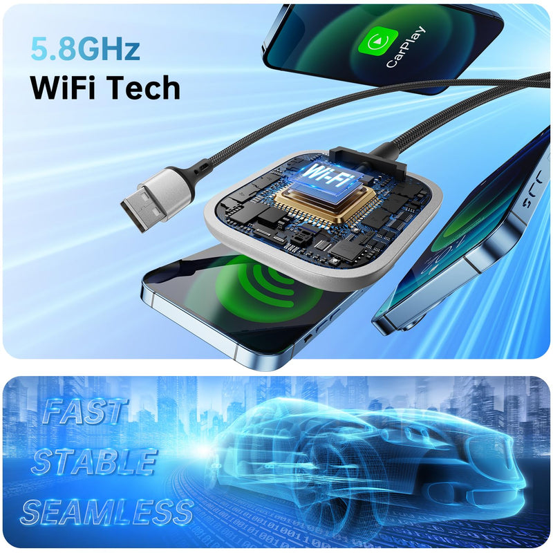 Wireless CarPlay Adapter for Apple CarPlay, Easy to Upgrade Wired CarPlay to Wireless, Instant Connectivity, Super Mini Car Play Dongle for iPhone Fit for Cars with Built-in CarPlay