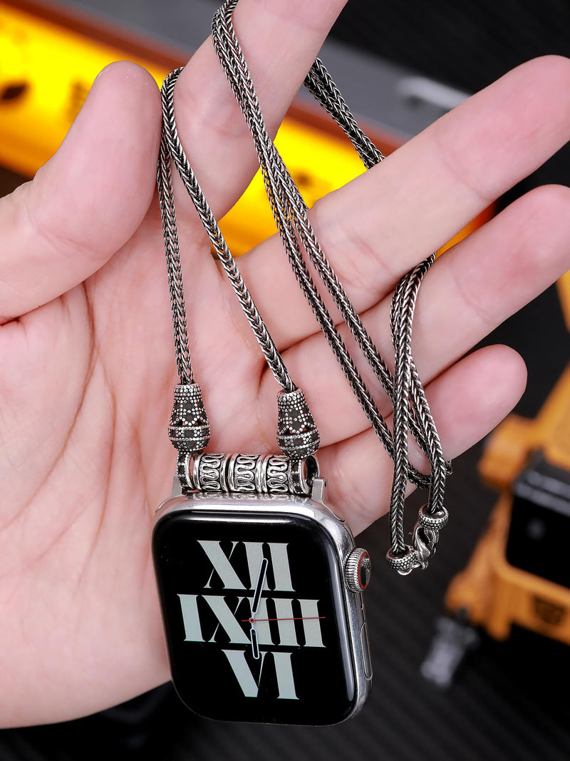 Titanium steel vegetable tanned leather for apple watch 123456789se10s11 ultra 49mm Fob Necklace Keychain Clip Pocket watch 46/45/44/42/41/40/38mm statement sweater chain sport chain(31.5inch) +Vintage Fox Tail Embossed Alloy Chain