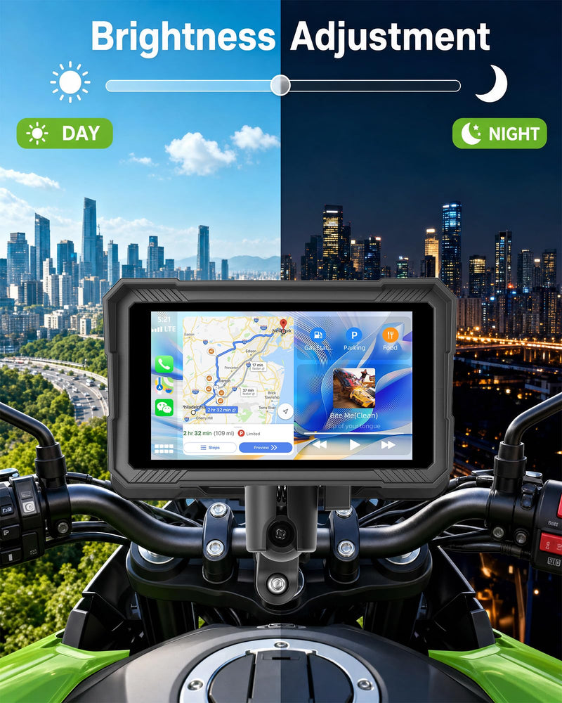 UNITOPSCI Motorcycle CarPlay Screen,5“ Waterproof Touchscreen, Portable Carplay/Android Auto GPS Navigation for Motorbike, Support Dual Bluetooth,S-IRI,G00gle Assistant with Digital Wired Controller 5'' with Digital Wired Controller