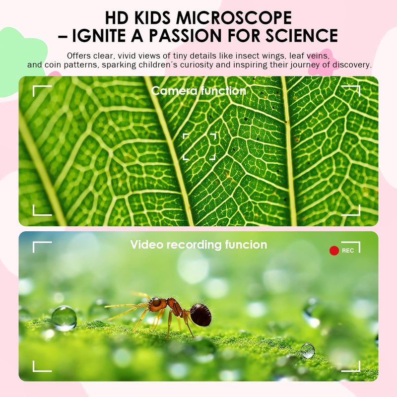 [AUSTRALIA] - Kids Microscope 100X Magnification, STEM Handheld Digital Science Kit, Portable Educational Toy for Ages 3-16, Birthday for Boys & Girls Pink 