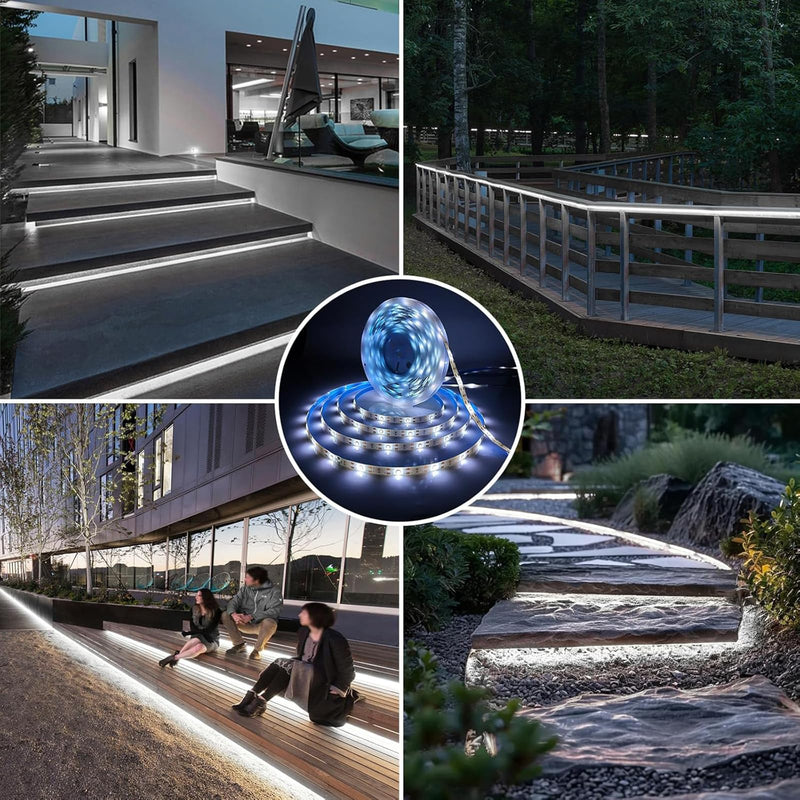 [AUSTRALIA] - Solar LED Strip Lights Outdoor Waterproof 19.6FT 180 LED Solar Powered Rope Light Cuttable 8 Modes for Outside, Garden, Patio, Deck, Fence, Pathway, Stair, Poolside, 6000K White 2 Pack White19.7ft 