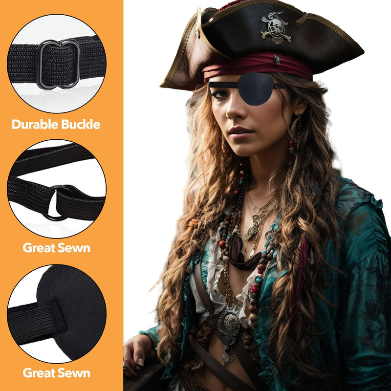 Eye Patch,2Pcs Eye Patches for Adults,Adjustable Lazy Piratel Eye Patch for Left or Right Eyes, Reusable Eye Cover for Cosplay Pirate Costume