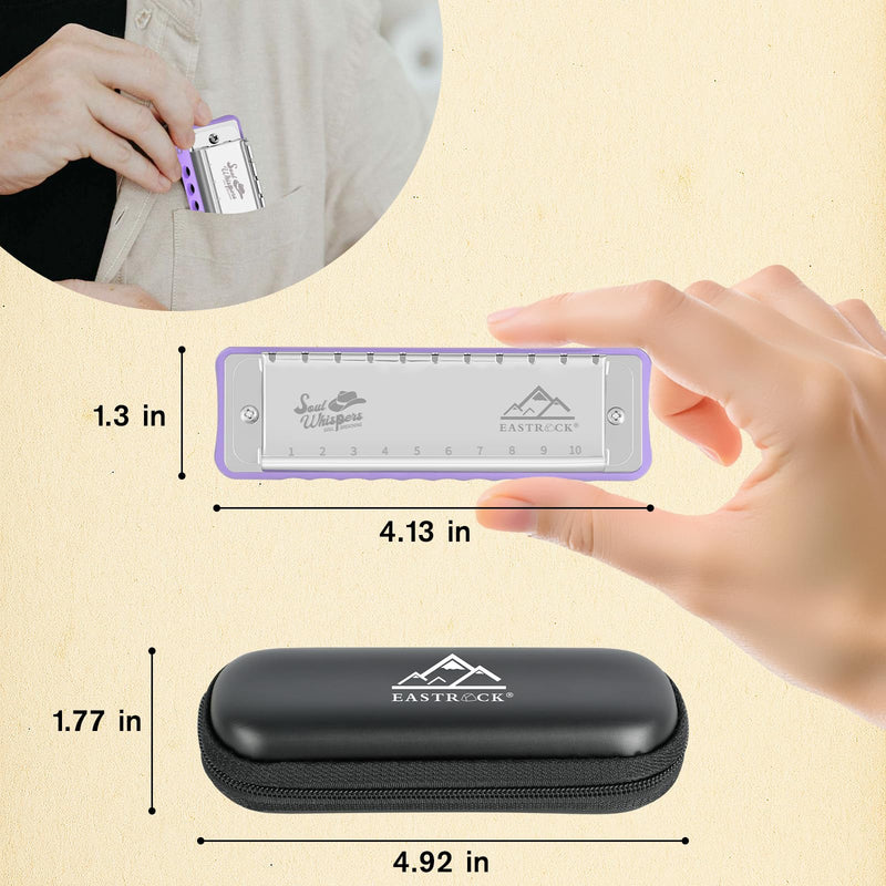 EASTROCK 10 Holes Blues Harmonica Key of C Mouth Organ with Case has Explosive Power For Adults Professionals Beginners CB05 Purple