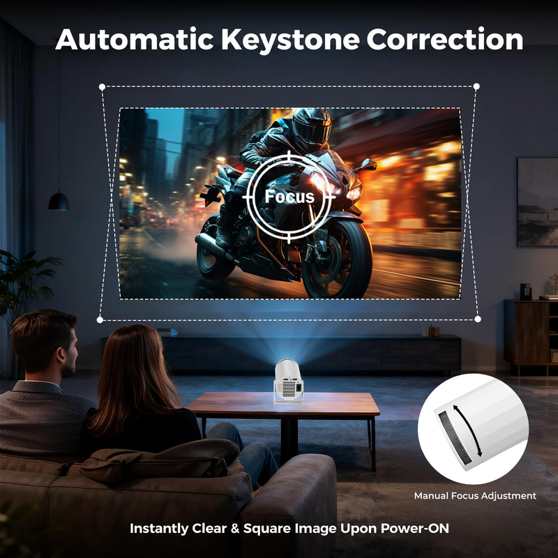 Mini Projector with WiFi and Bluetooth, Portable Movie Projector Support 4K, Auto Keystone,210° Rotation, 130'' Screen Smart Projector Compatible with HDMI Phone TV Stick for Bedroom Outdoor A-X8