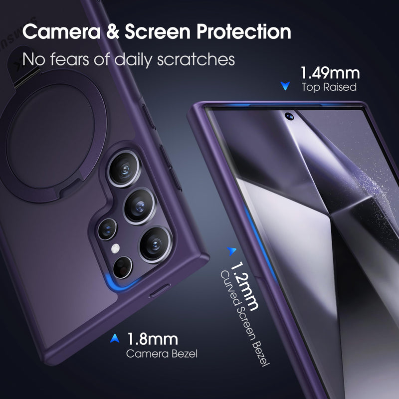 CASEKOO Genuine Official Magnetic Ring Stand for Samsung Galaxy S24 Ultra Case [Military Drop Protection] [Compatible with MagSafe] Matte Translucent Slim S24 Ultra Case 6.8'' 2024, Purple Samsung Galaxy S24 Ultra With S Pen